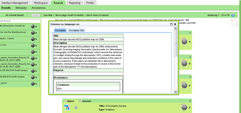 Figure 3. Single associated Metadata clicked, a  popup is shown